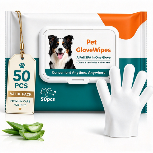 Pet Glove Wipes for Dogs & Cats – 50 Pcs Cleaning & Deodorizing Grooming Wipes with Aloe Vera, No-Rinse Fur Care Gloves for Daily Use & Travel